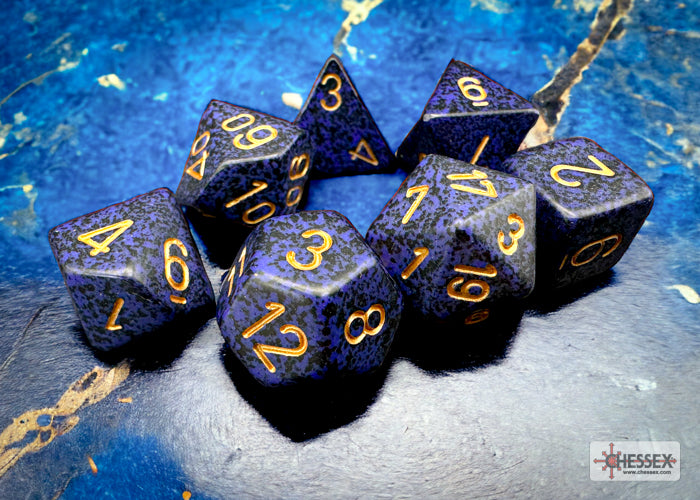 Dice Set Speckled Poly Golden Cobalt (7)