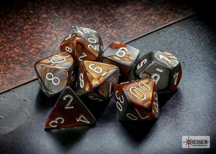 Dice Set Gemi Poly Copper-Steel/White (7)