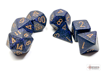 Dice Set Speckled Poly Golden Cobalt (7)