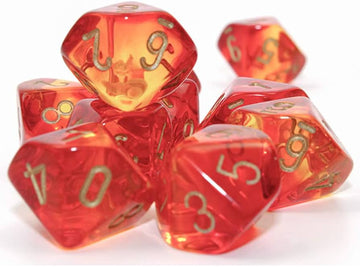 Dice set Gemi Trans Red/Yel/Gold D10