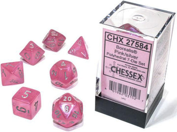 Dice Set Borealis Poly Pink/Silver (7)