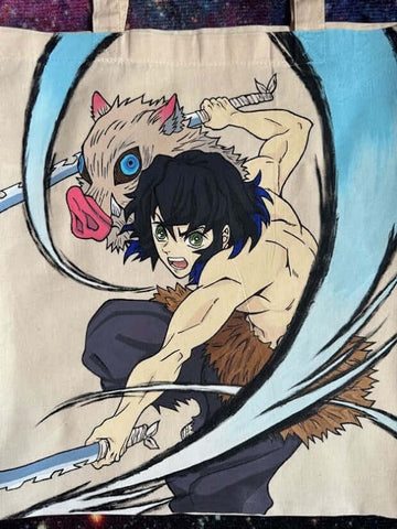 Håndmalt Tote Bag - Demon Slayer Inosuke