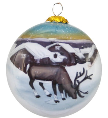 Julekule, håndmalt, Reinsdyr i vinterland