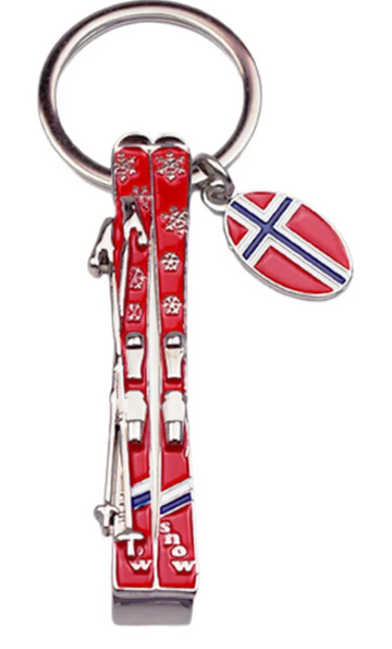 Nøkkelring, flaskeåpner og ski, Norsk flagg