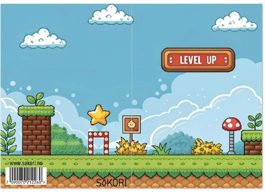 Kort "Level Up" dobbelt m/konvolutt