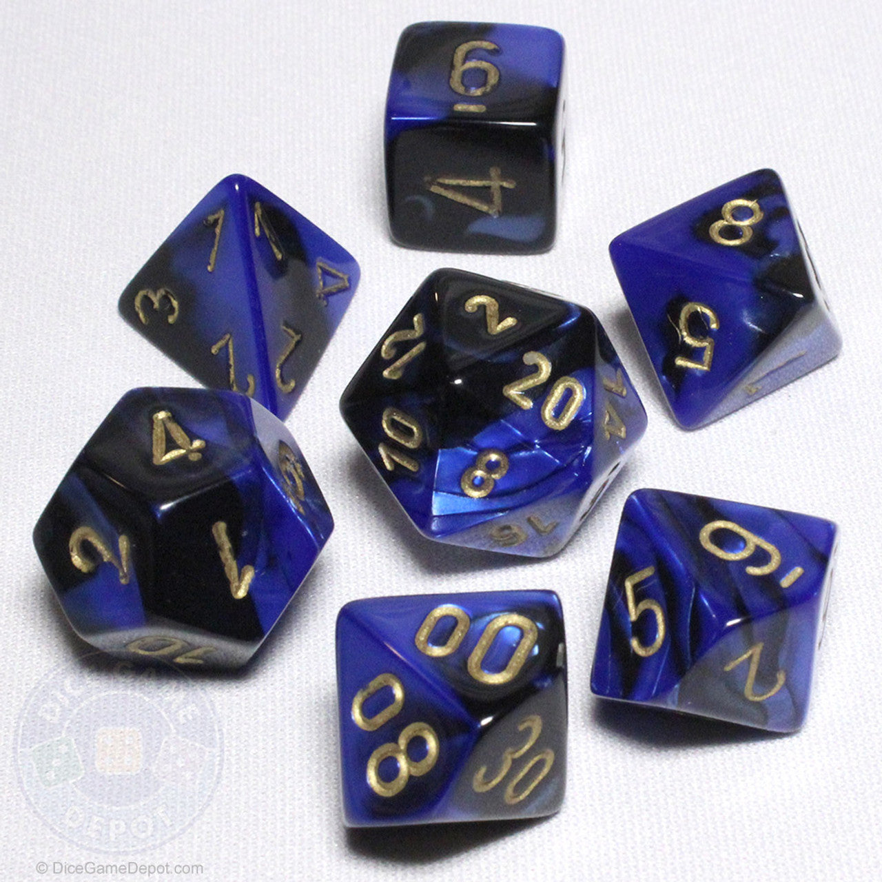 Dice set Gemi Poly Black-Blue Gold