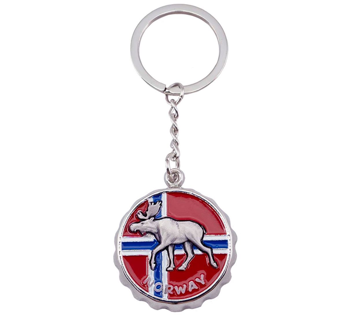 Nøkkelring, flaskeåpner, elg og flagg